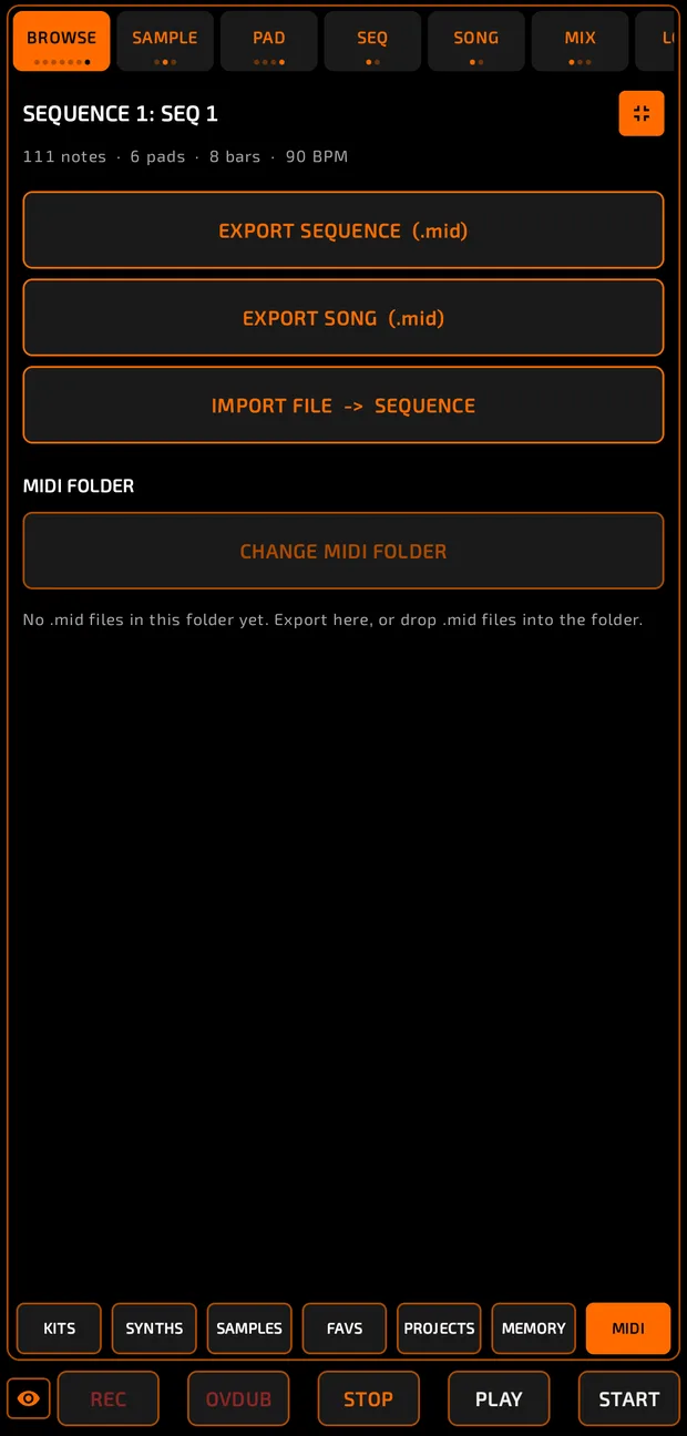 Browse midi
