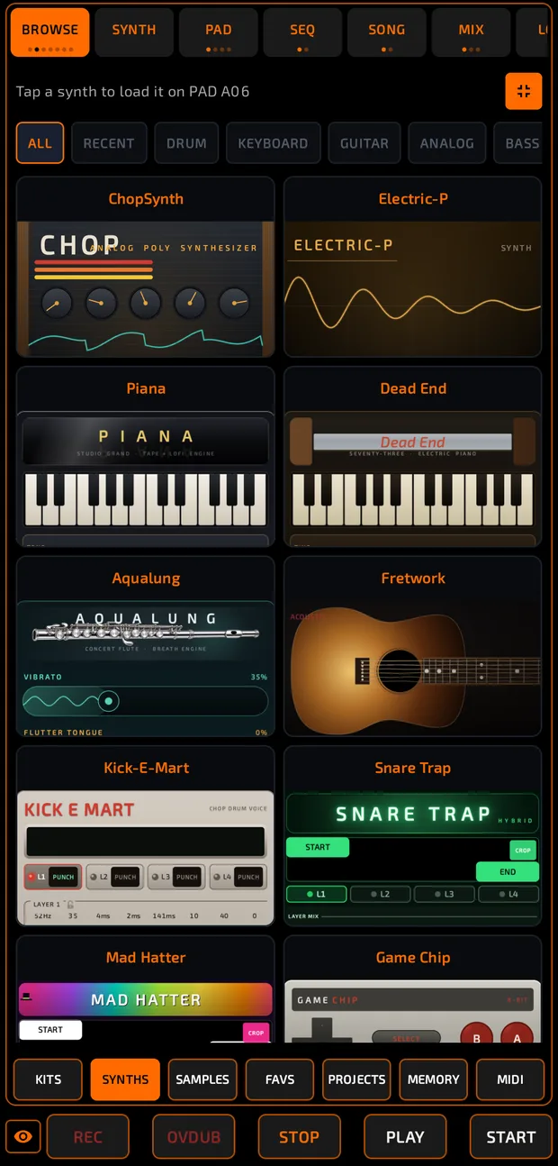 Browse synths