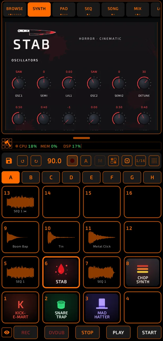 Synth tab