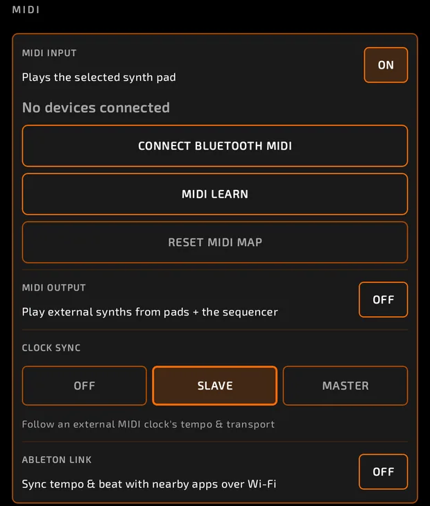 MIDI settings