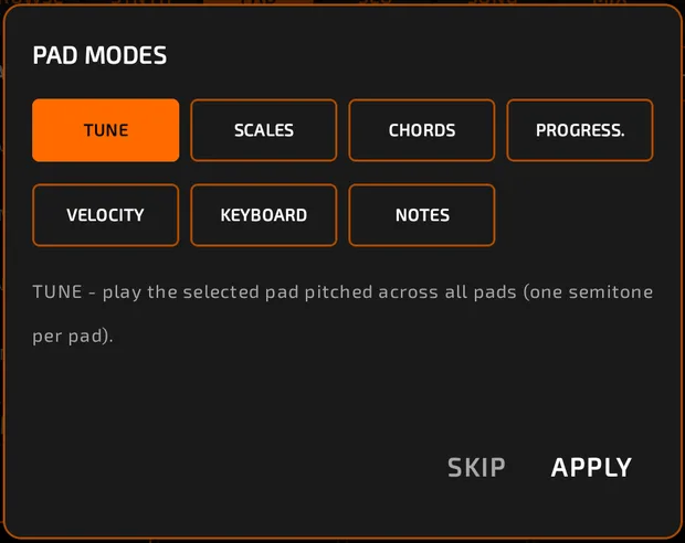 PAD MODES dialog