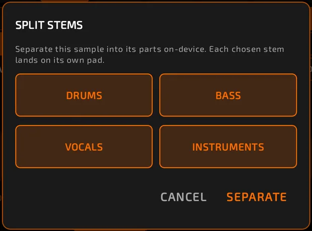 SPLIT STEMS dialog