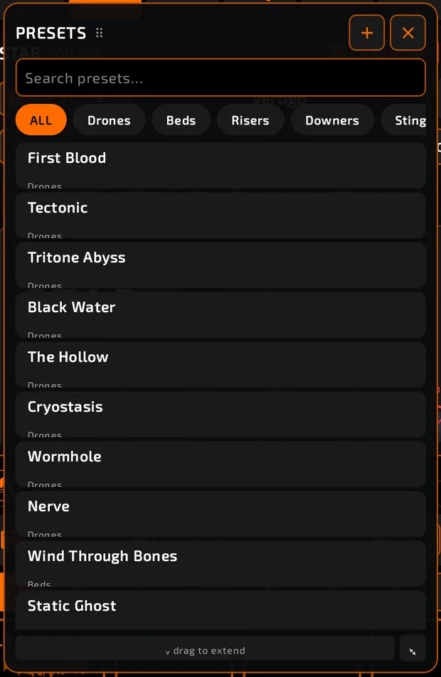 Presets window